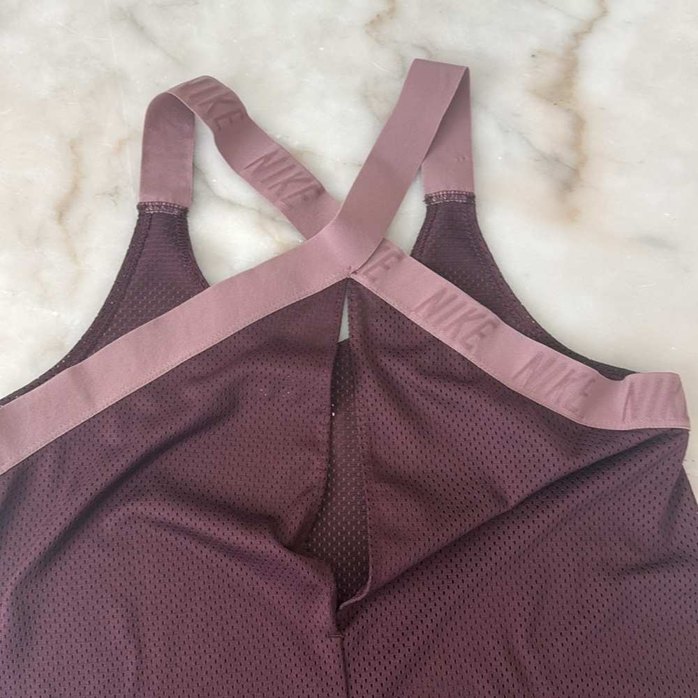 Nike Elstka Elastika Mesh Maroon Rose Logo Strap Relaxed Fit Tank Top XS S - Picture 7 of 14